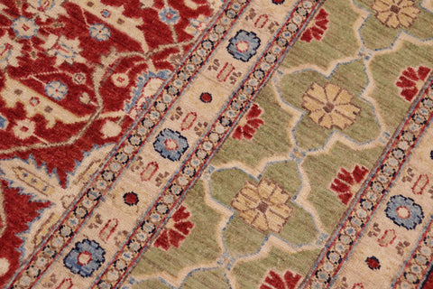 handmade Transitional Kafkaz Red Green Hand Knotted RECTANGLE 100% WOOL area rug 10' x 14'