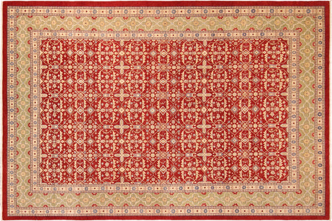 handmade Transitional Kafkaz Red Green Hand Knotted RECTANGLE 100% WOOL area rug 10' x 14'