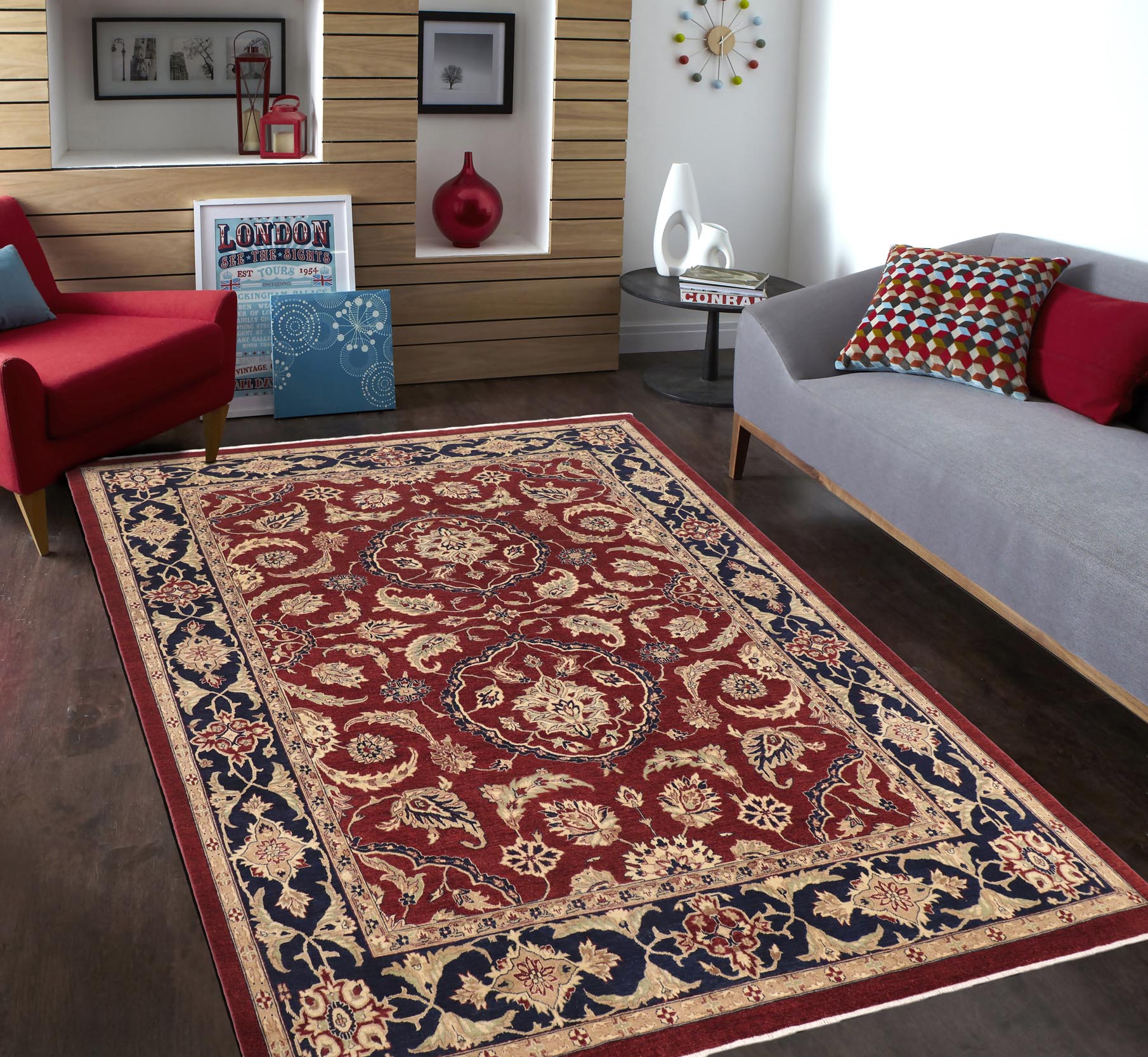 handmade Traditional Kafkaz Red Blue Hand Knotted RECTANGLE 100% WOOL area rug 11x14