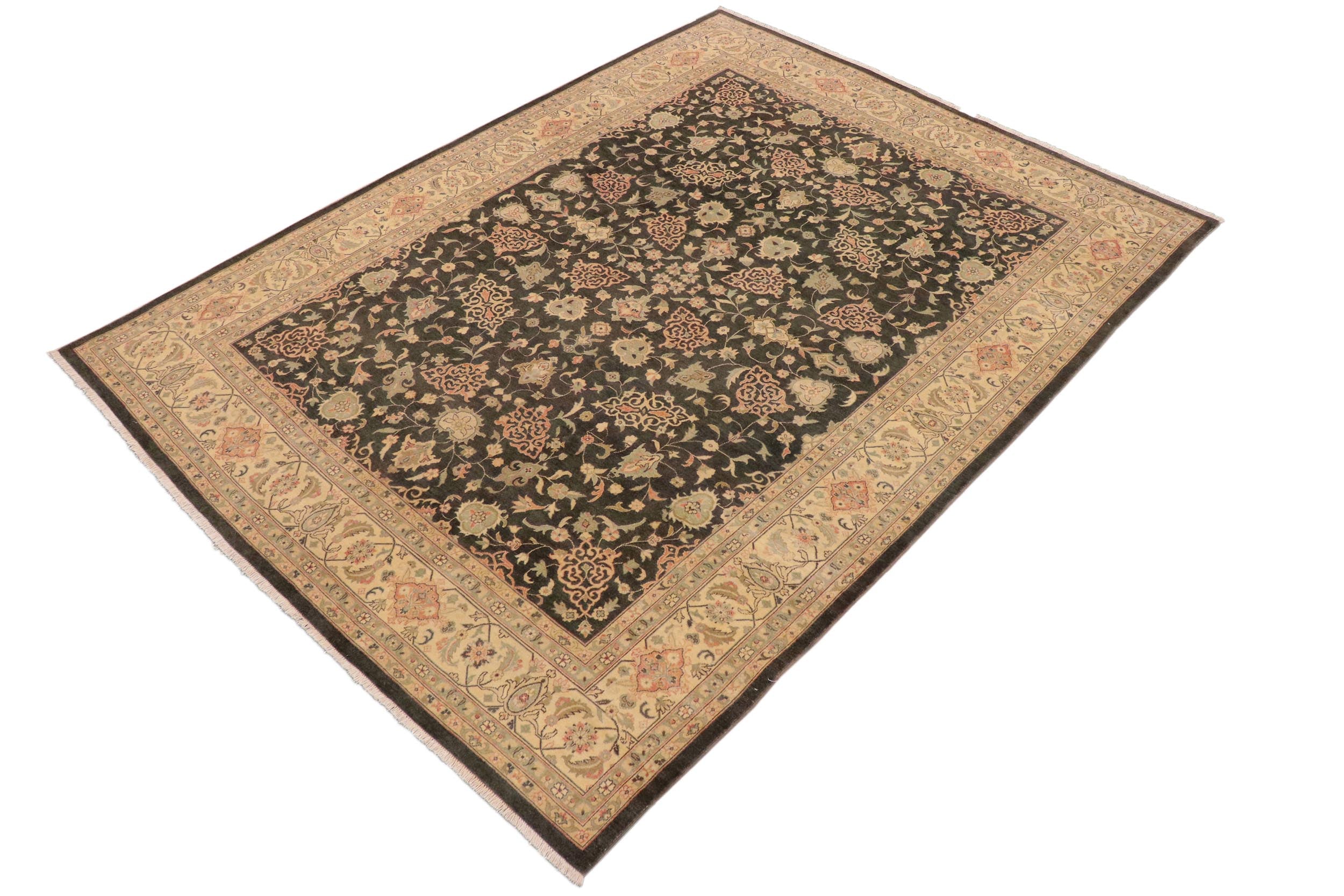 handmade Traditional Kafkaz Charcoal Green Hand Knotted RECTANGLE 100% WOOL area rug 9x12