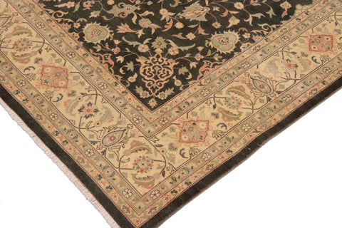 handmade Traditional Kafkaz Charcoal Green Hand Knotted RECTANGLE 100% WOOL area rug 9x12