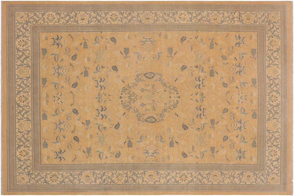 8x10 hand knotted Ziegler wool rug in peach and beige - Dorie