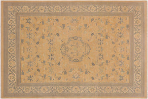 8x10 hand knotted Ziegler wool rug in peach and beige - Dorie