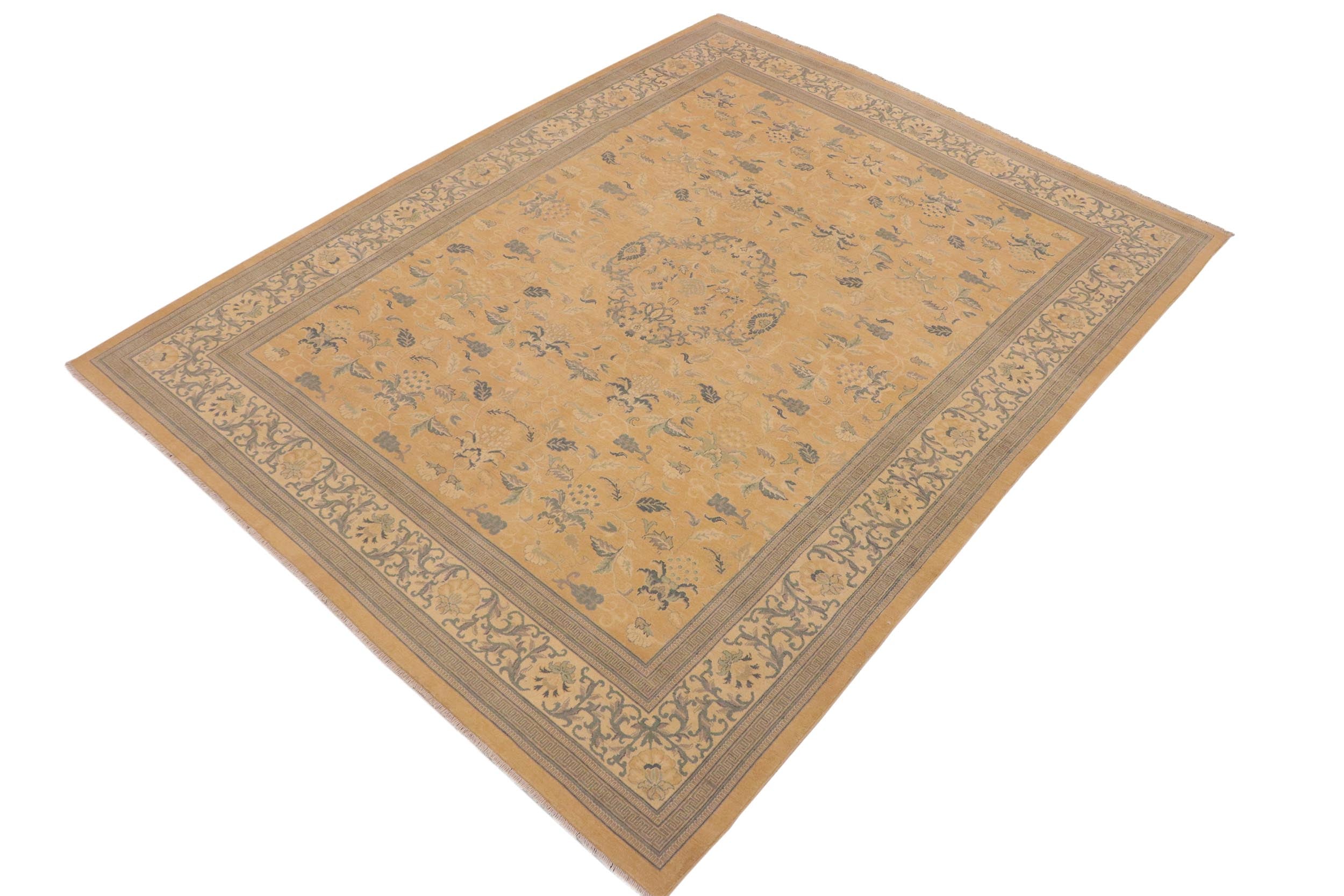handmade Traditional Kafkaz Peach Beige Hand Knotted RECTANGLE 100% WOOL area rug 8x11
