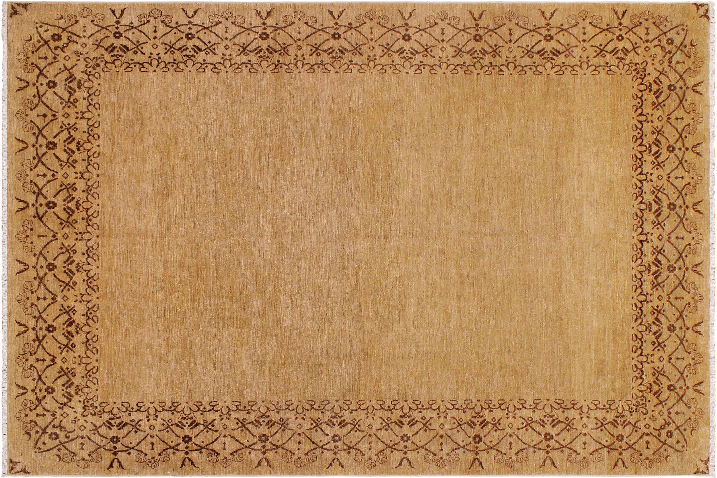 handmade Modern Kafkaz Tan Brown Hand Knotted RECTANGLE 100% WOOL area rug 9' x 12'