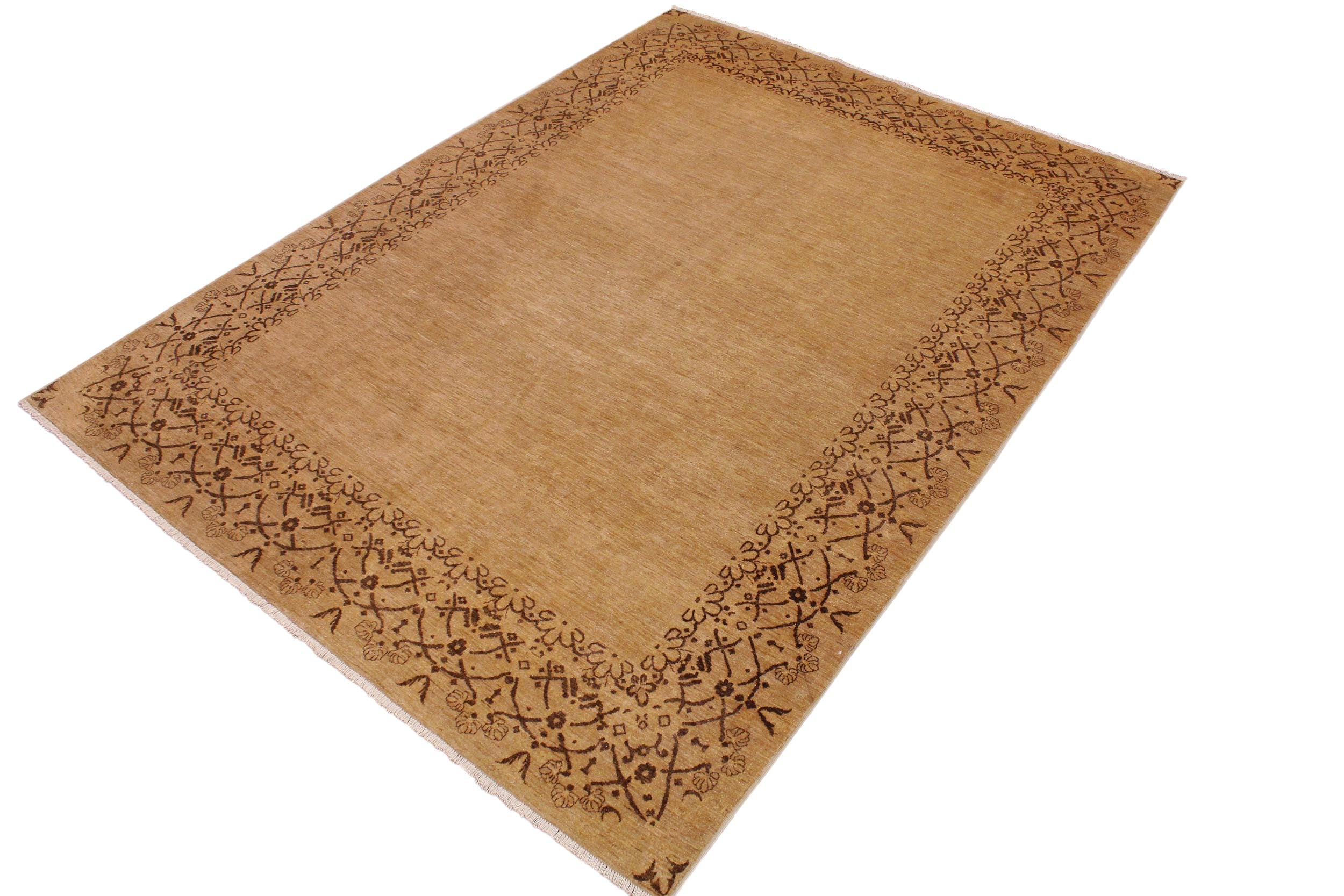 handmade Modern Kafkaz Tan Brown Hand Knotted RECTANGLE 100% WOOL area rug 9' x 12'