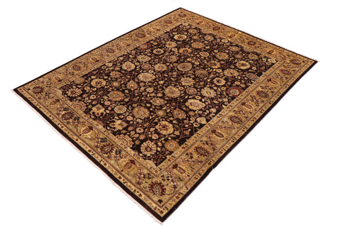 handmade Transitional Kafkaz Brown Olive Green Hand Knotted RECTANGLE 100% WOOL area rug 9' x 11'