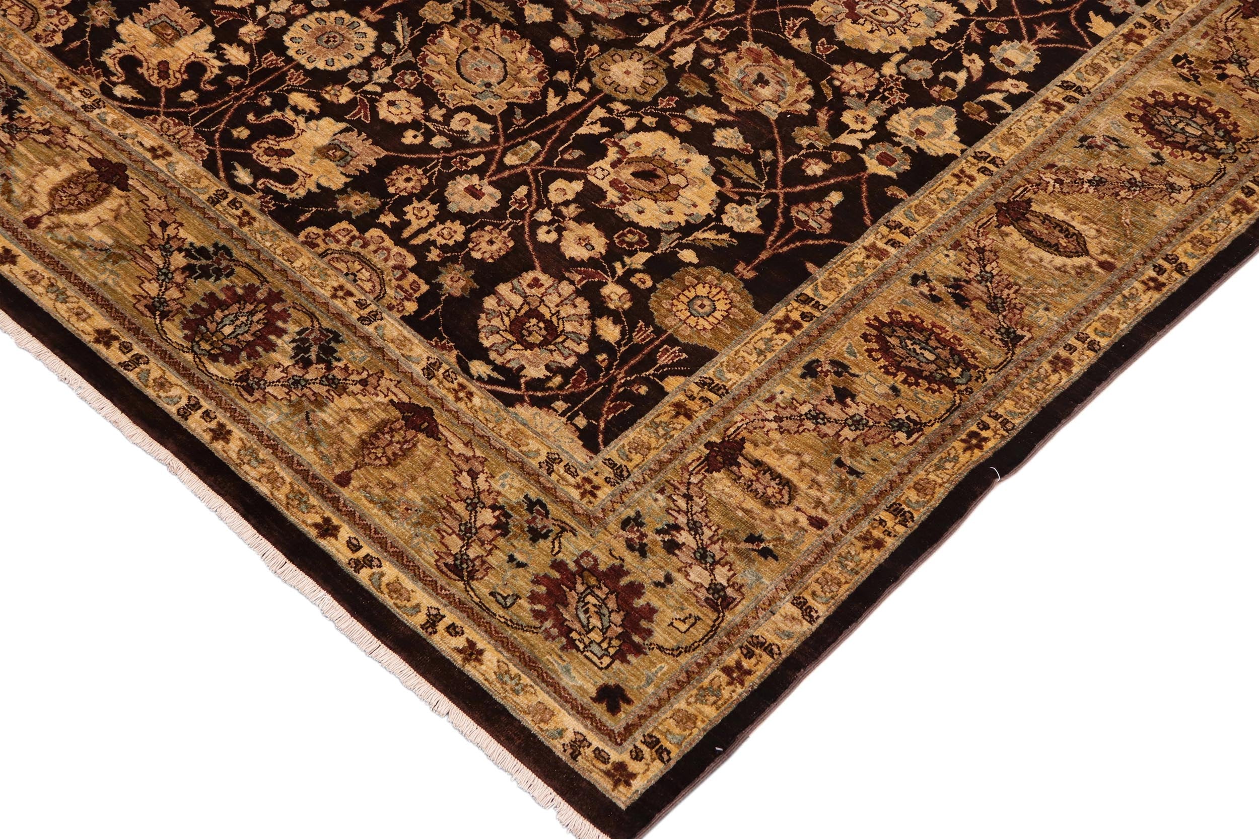 handmade Transitional Kafkaz Brown Olive Green Hand Knotted RECTANGLE 100% WOOL area rug 9' x 11'