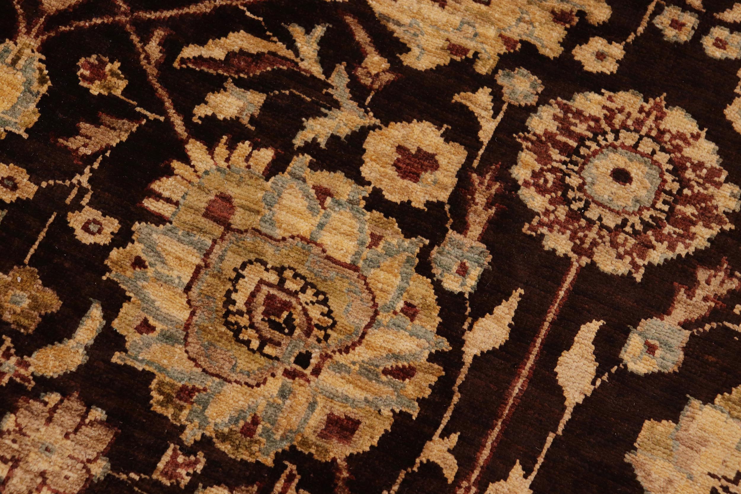 handmade Transitional Kafkaz Brown Olive Green Hand Knotted RECTANGLE 100% WOOL area rug 9' x 11'