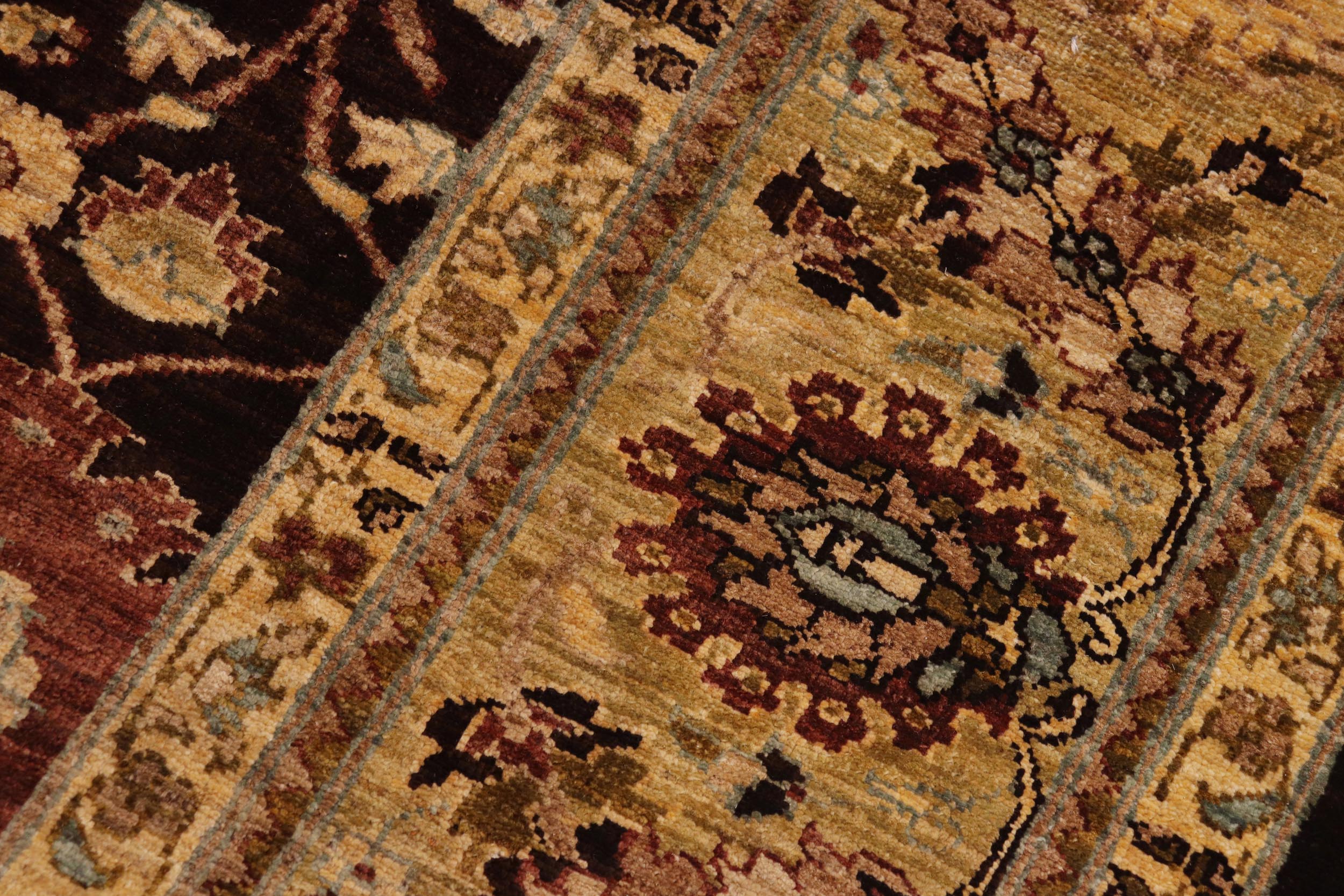 handmade Transitional Kafkaz Brown Olive Green Hand Knotted RECTANGLE 100% WOOL area rug 9' x 11'
