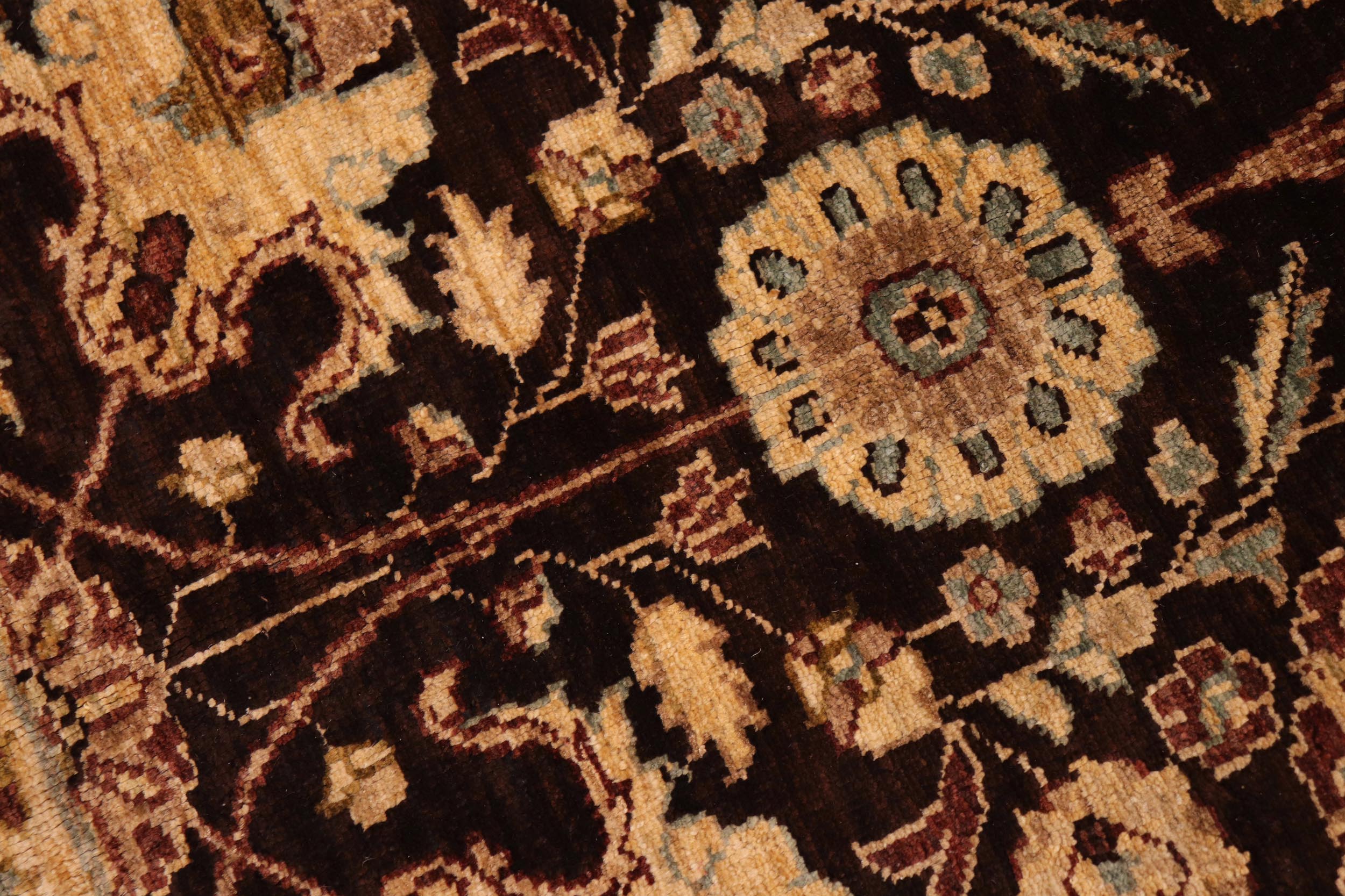 handmade Transitional Kafkaz Brown Olive Green Hand Knotted RECTANGLE 100% WOOL area rug 9' x 11'