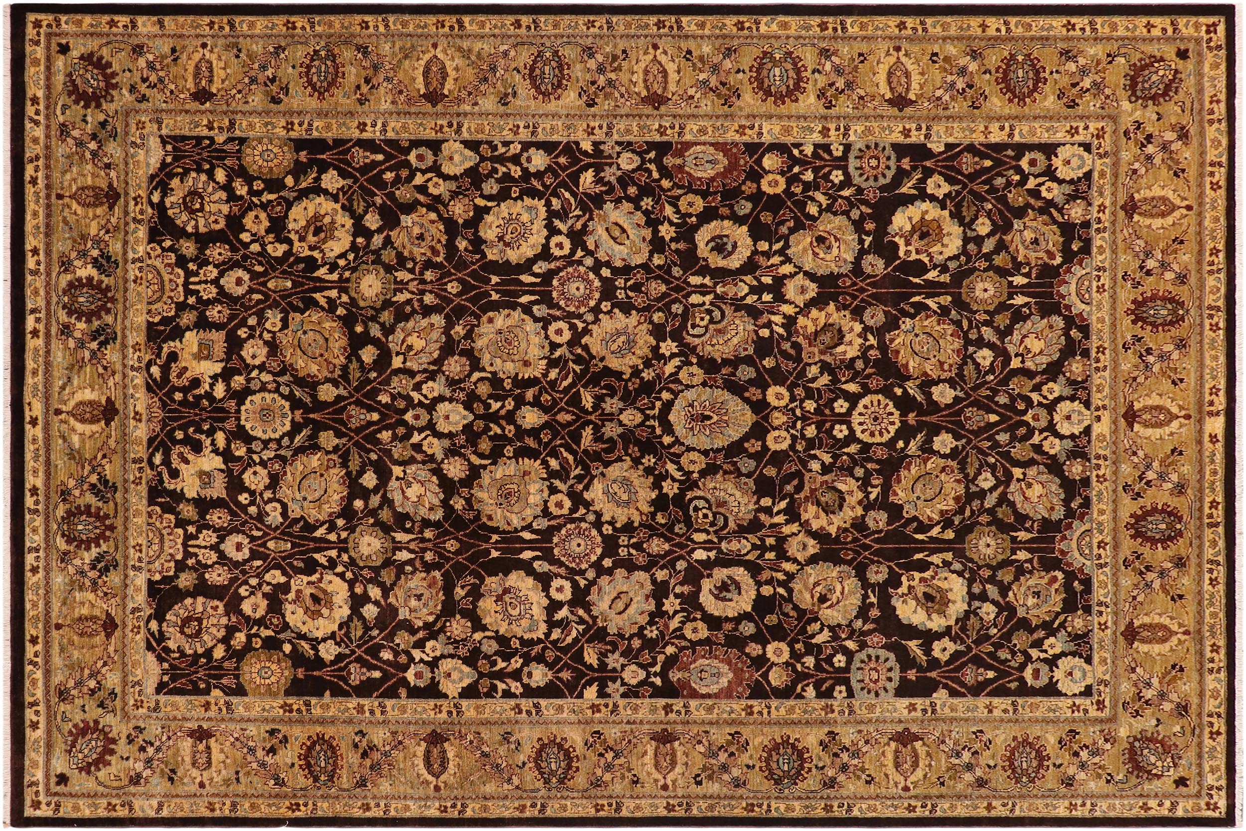 handmade Transitional Kafkaz Brown Olive Green Hand Knotted RECTANGLE 100% WOOL area rug 9' x 11'