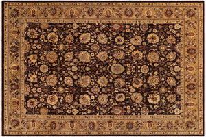 9x11 hand knotted transitional wool rug in brown and olive green - Oriental Cleora Green