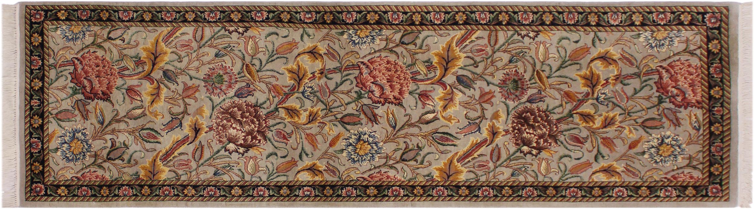 handmade Traditional Kamal Gray Black Hand Knotted RUNNER 100% WOOL area rug 3' x 8'