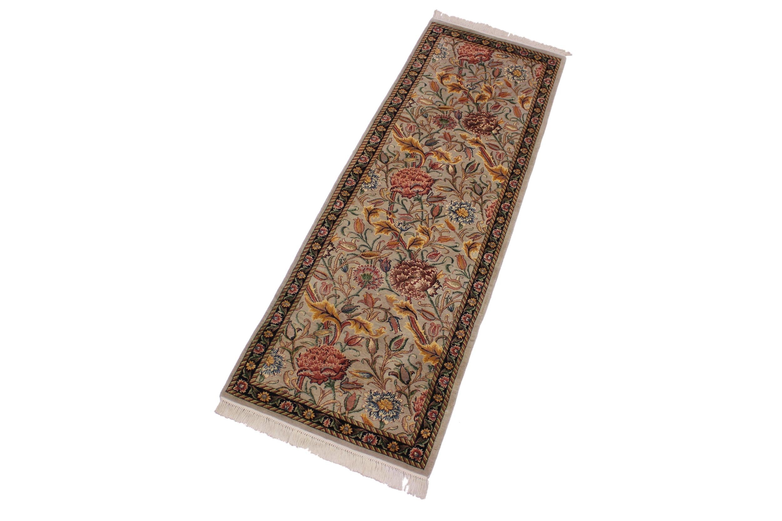 handmade Traditional Kamal Gray Black Hand Knotted RUNNER 100% WOOL area rug 3' x 8'