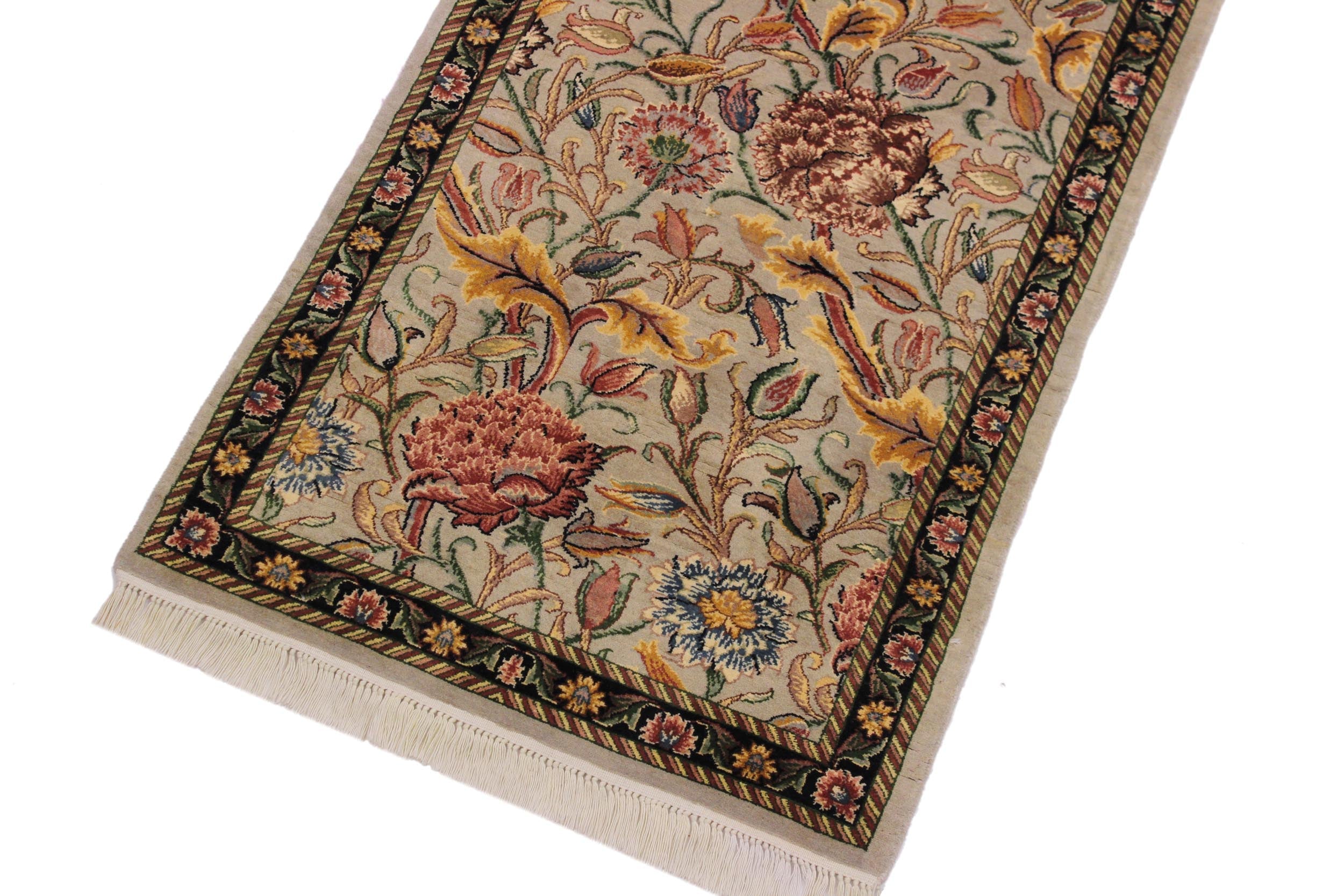 handmade Traditional Kamal Gray Black Hand Knotted RUNNER 100% WOOL area rug 3' x 8'