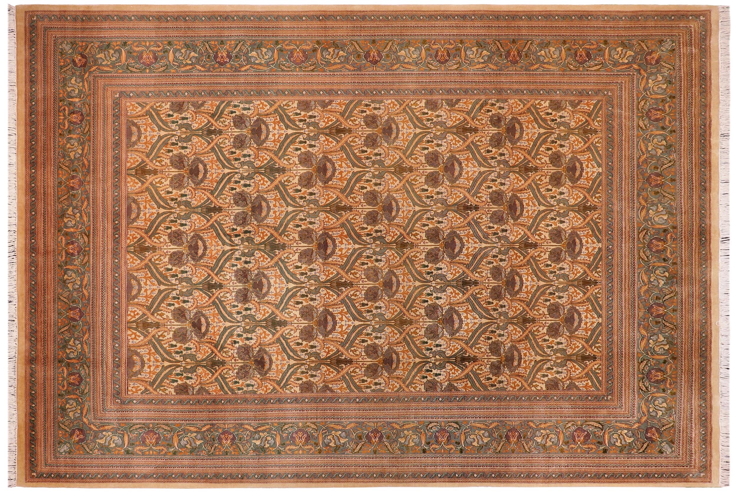 handmade Transitional Hamjolie Ivory Lt. Green Hand Knotted RECTANGLE 100% WOOL area rug 9x12