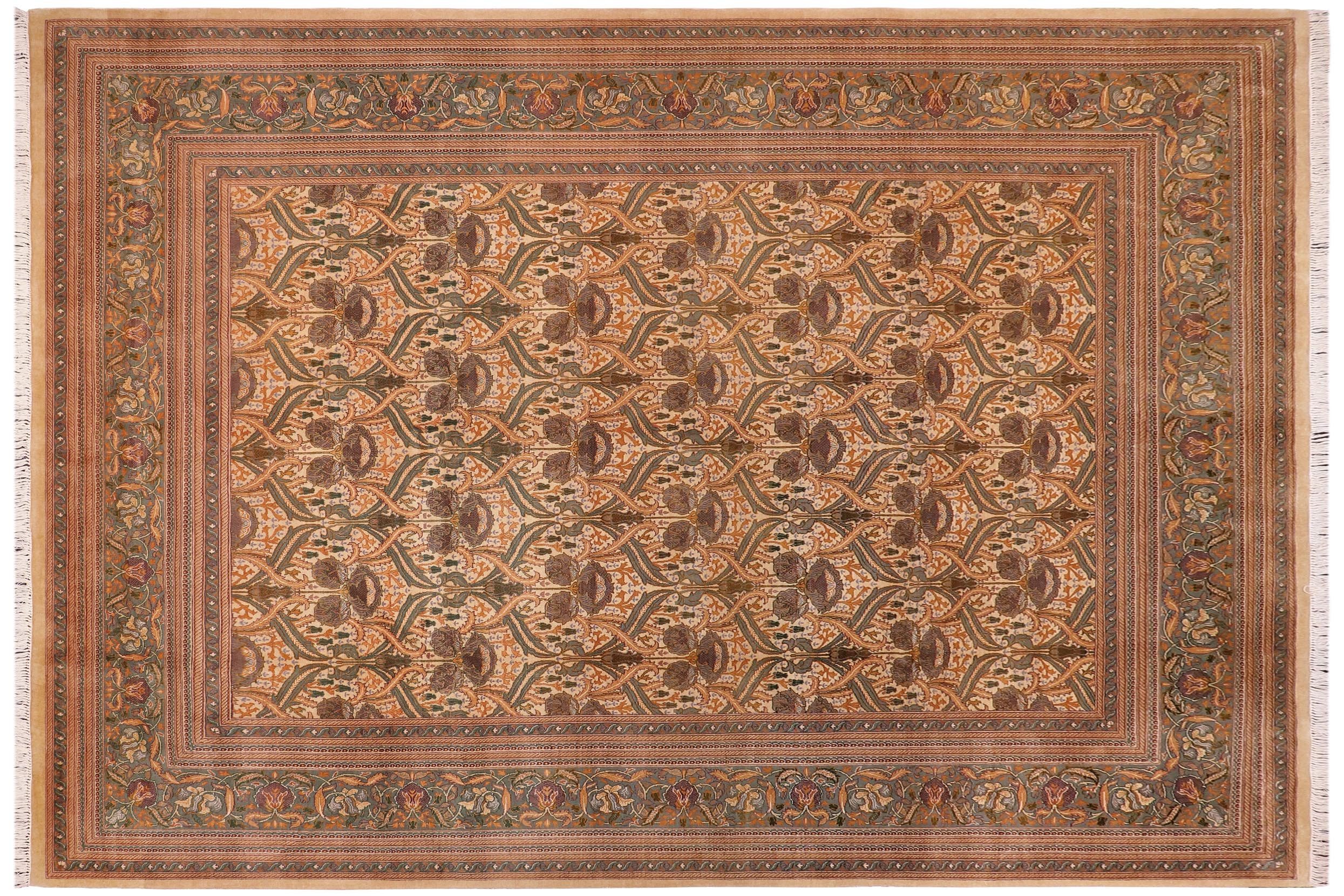 handmade Transitional Hamjolie Ivory Lt. Green Hand Knotted RECTANGLE 100% WOOL area rug 9x12