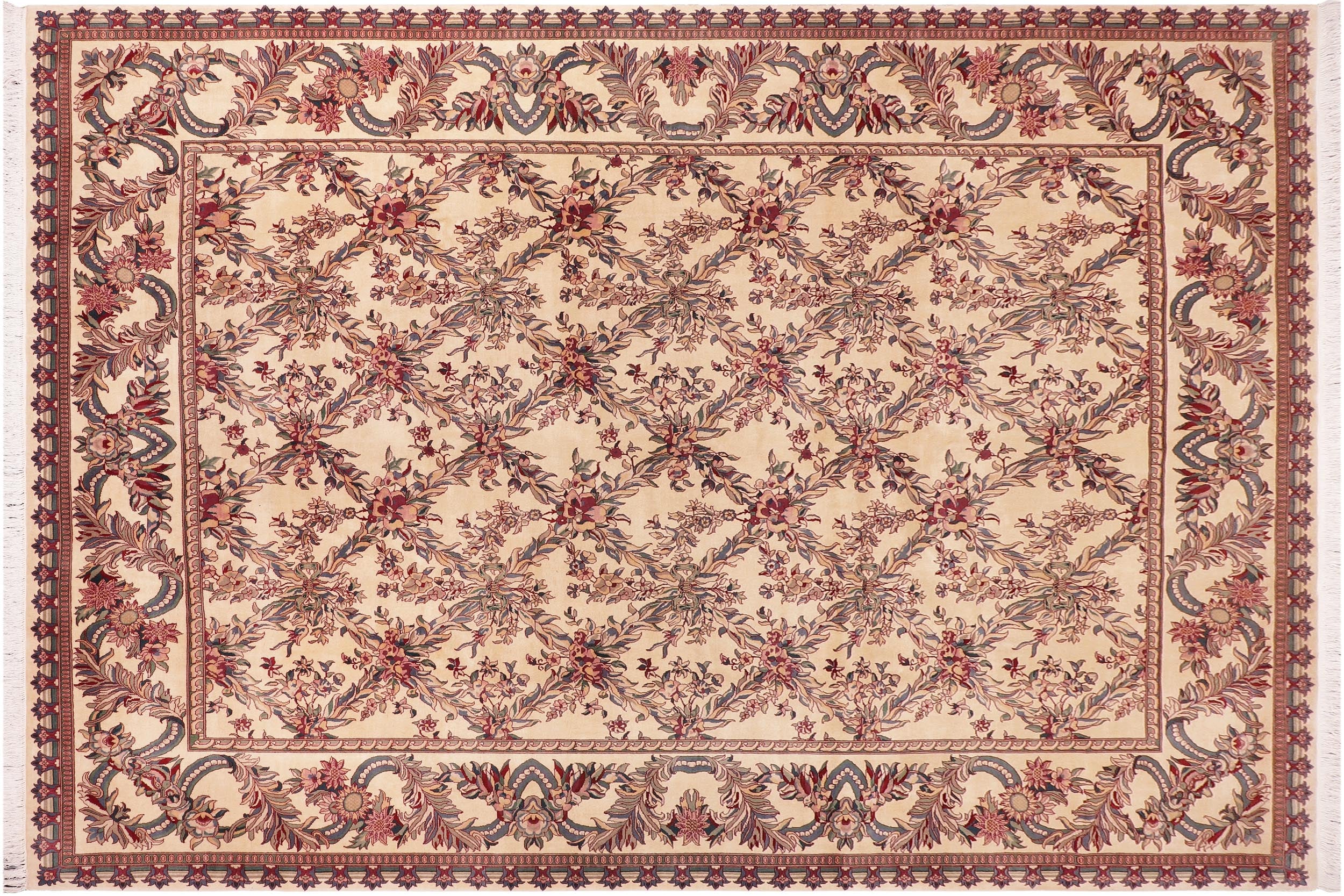 handmade Transitional Basan Ivory Ivory Hand Knotted RECTANGLE 100% WOOL area rug 9x12