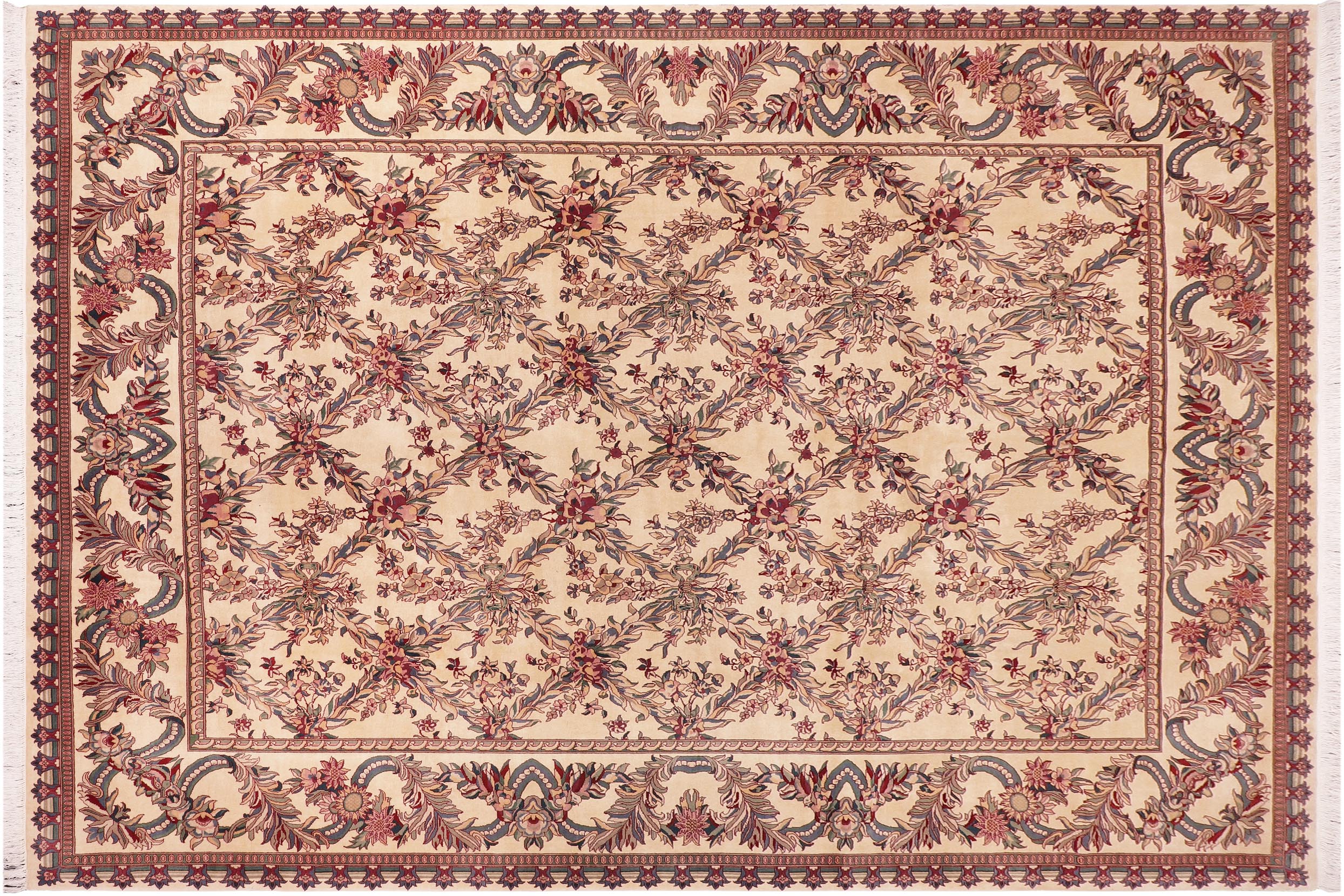 handmade Transitional Basan Ivory Ivory Hand Knotted RECTANGLE 100% WOOL area rug 9x12