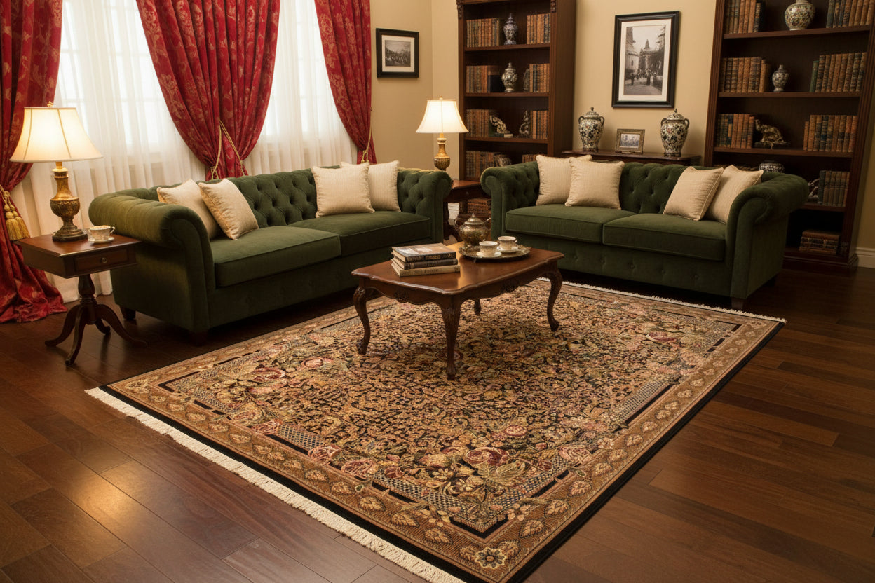 handmade Traditional Rasmi Romal Black Brown Hand Knotted RECTANGLE 100% WOOL area rug 9x12