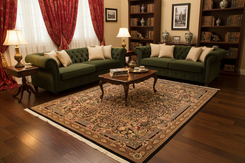 handmade Traditional Rasmi Romal Black Brown Hand Knotted RECTANGLE 100% WOOL area rug 9x12