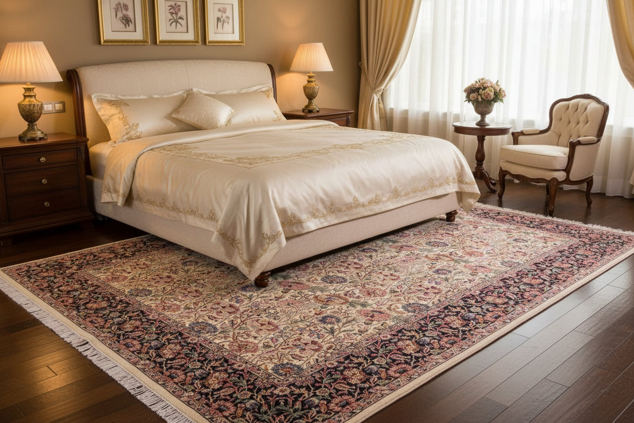 handmade Transitional Irfan Ivory Blue Hand Knotted RECTANGLE 100% WOOL area rug 9x12