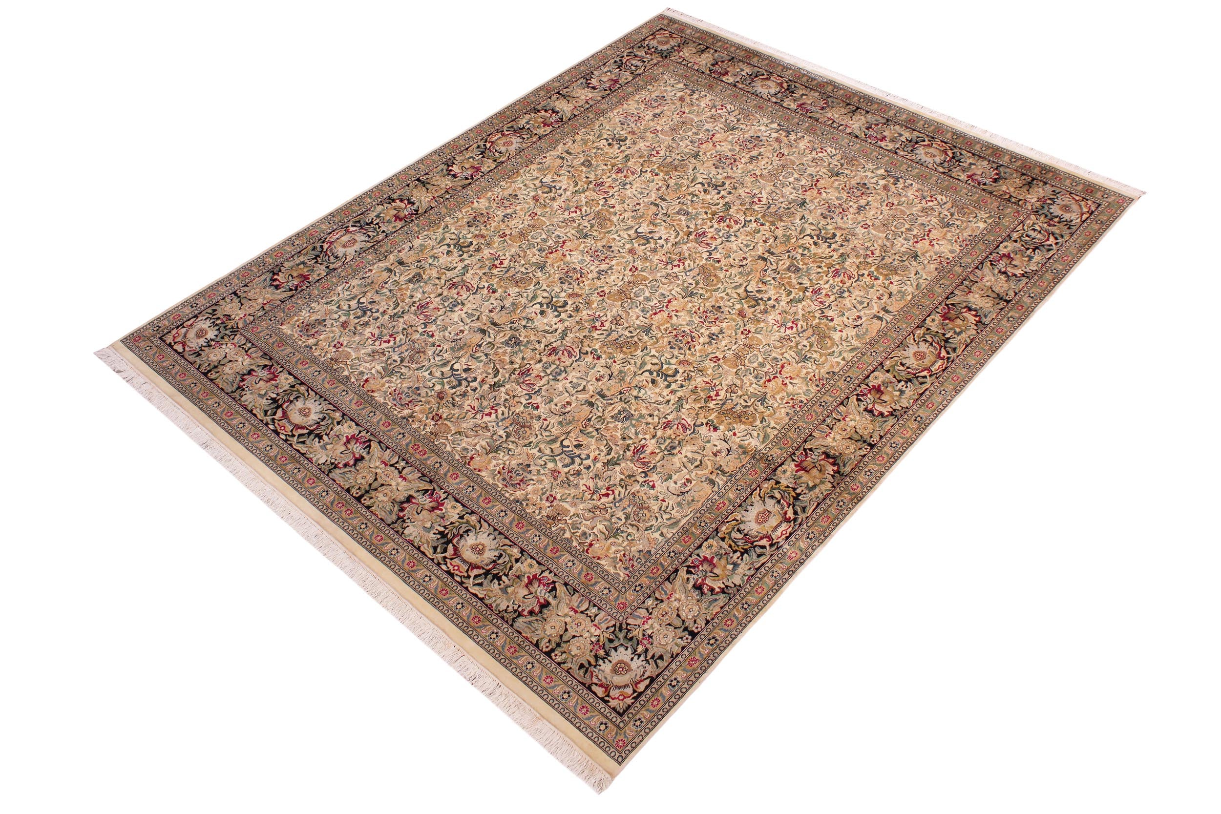 handmade Traditional Sukhan Ivory Black Hand Knotted RECTANGLE 100% WOOL area rug 9x12