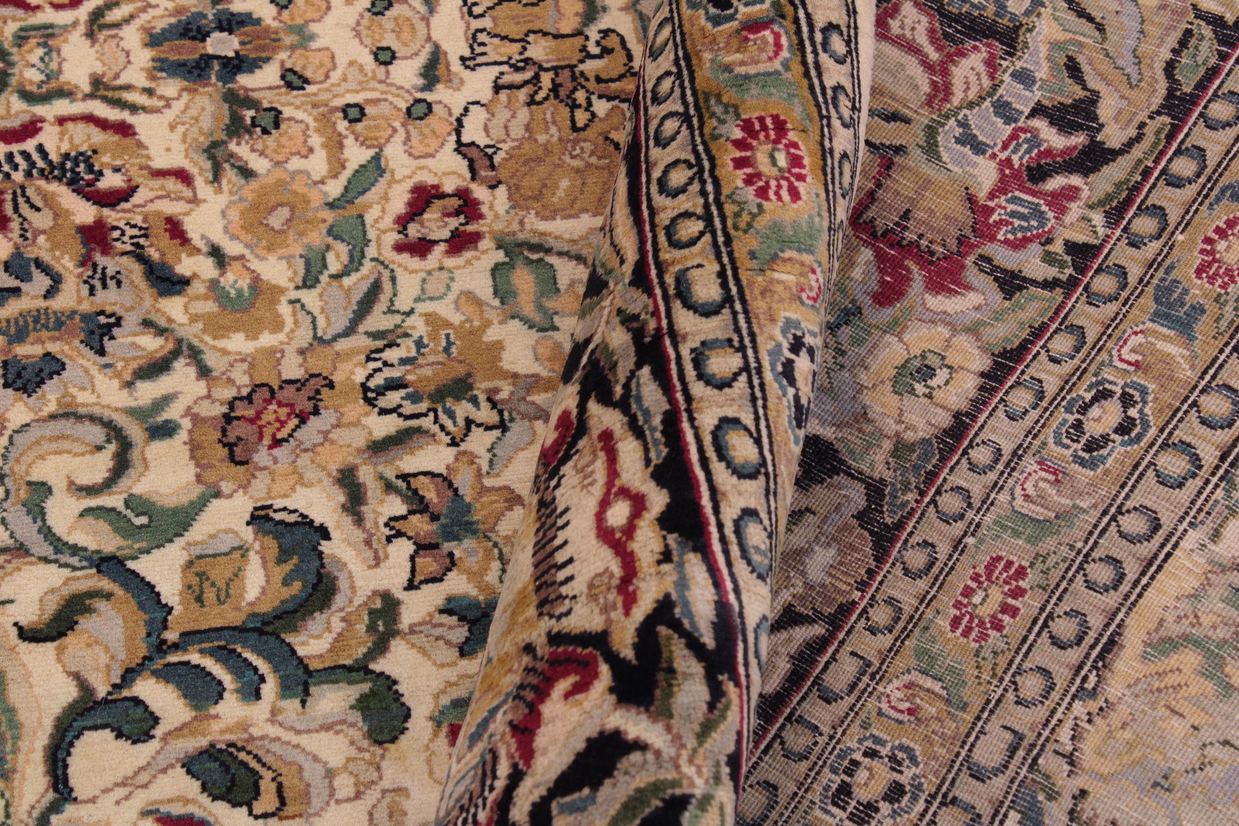 handmade Traditional Sukhan Ivory Black Hand Knotted RECTANGLE 100% WOOL area rug 9x12