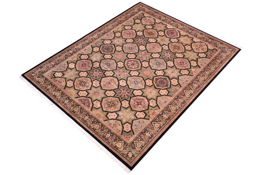 handmade Transitional Mugalart Black Multi Hand Knotted RECTANGLE 100% WOOL area rug 9x12