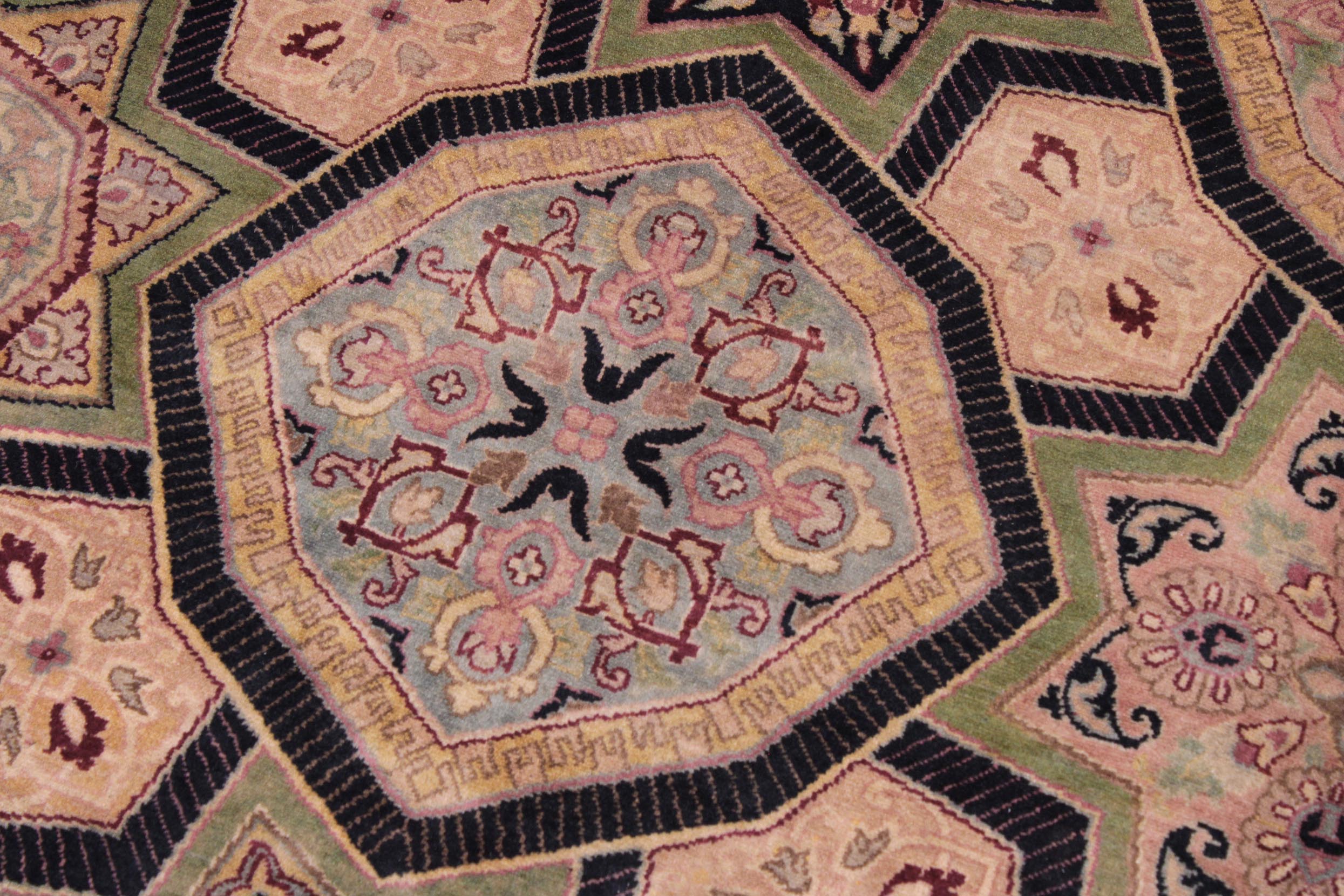 handmade Transitional Mugalart Black Multi Hand Knotted RECTANGLE 100% WOOL area rug 9x12
