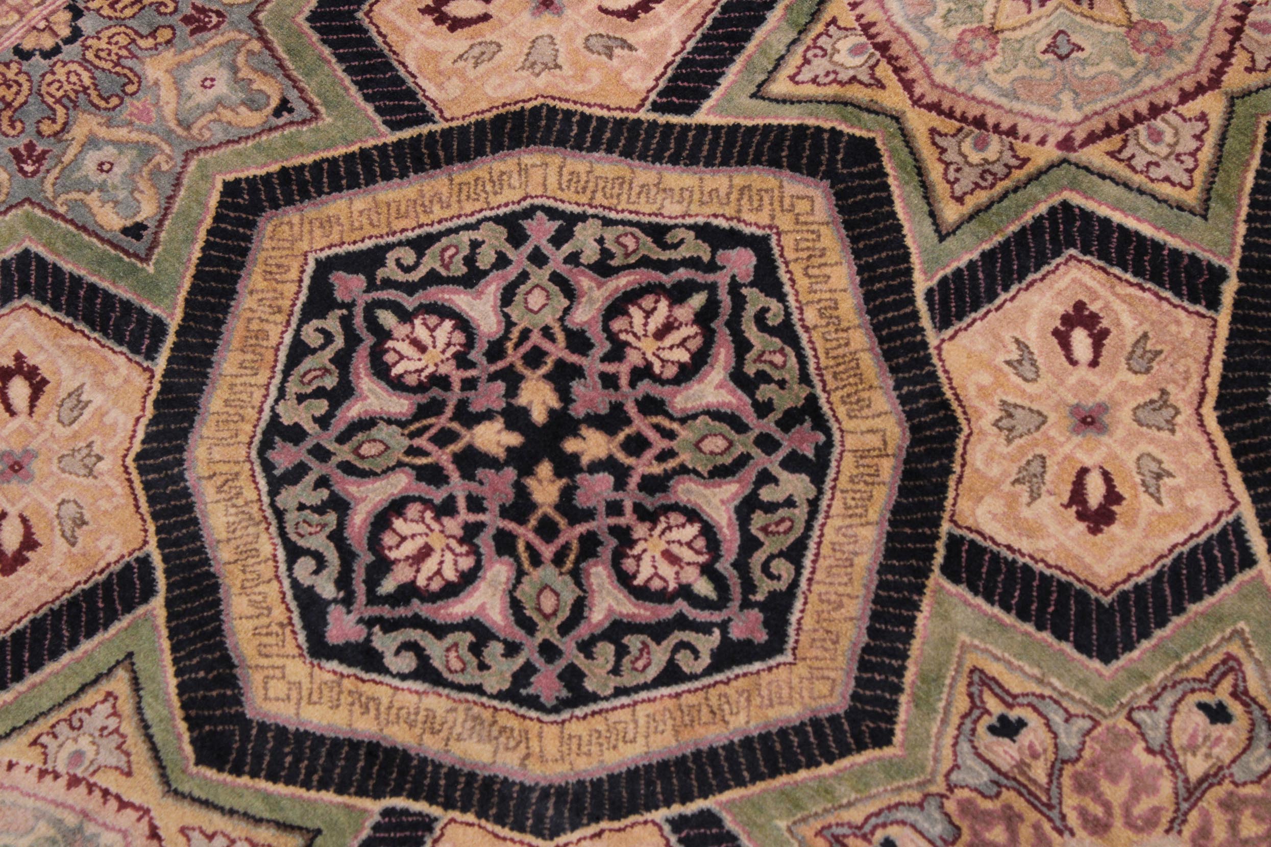 handmade Transitional Mugalart Black Multi Hand Knotted RECTANGLE 100% WOOL area rug 9x12