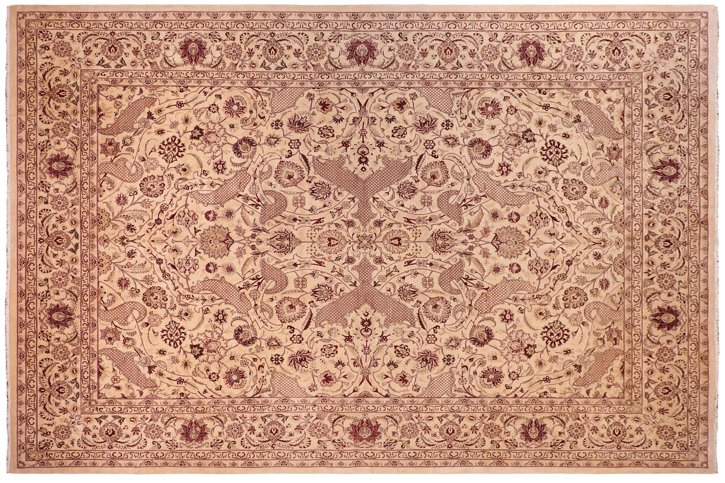 handmade Traditional Agra Beige Red Hand Knotted RECTANGLE 100% WOOL area rug 9x12