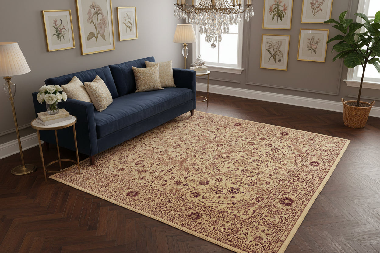 handmade Traditional Agra Beige Red Hand Knotted RECTANGLE 100% WOOL area rug 9x12