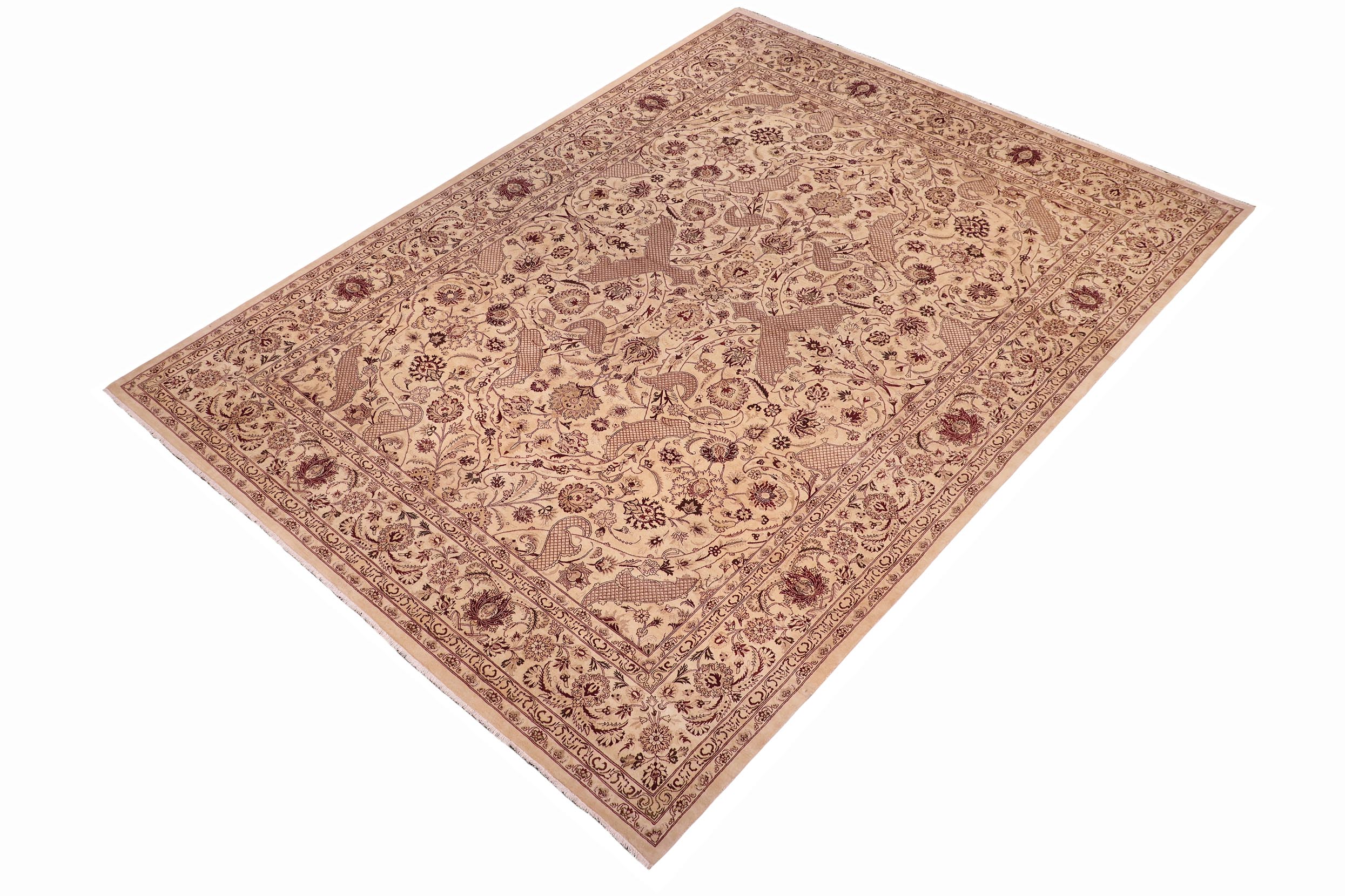 handmade Traditional Agra Beige Red Hand Knotted RECTANGLE 100% WOOL area rug 9x12