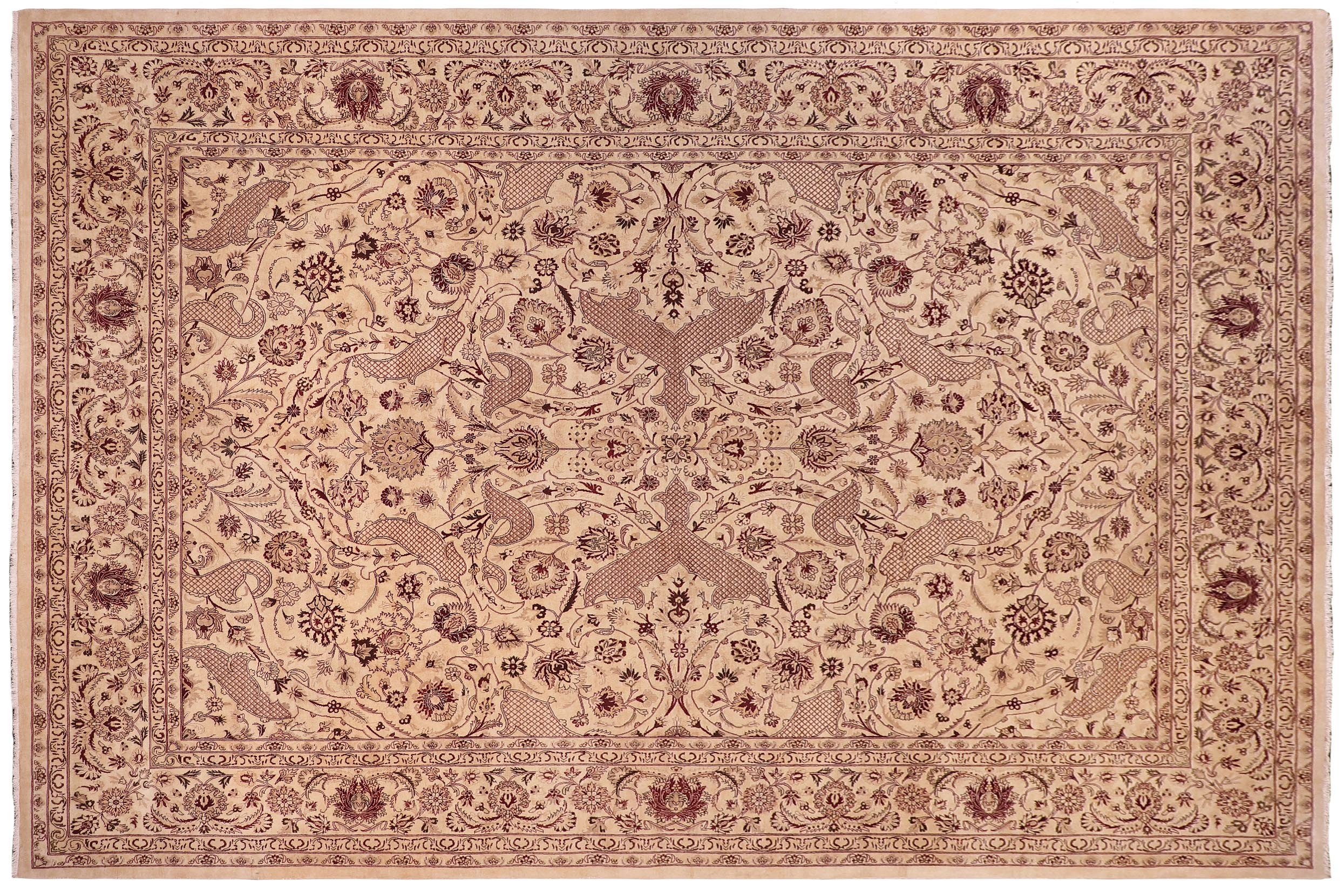 handmade Traditional Agra Beige Red Hand Knotted RECTANGLE 100% WOOL area rug 9x12
