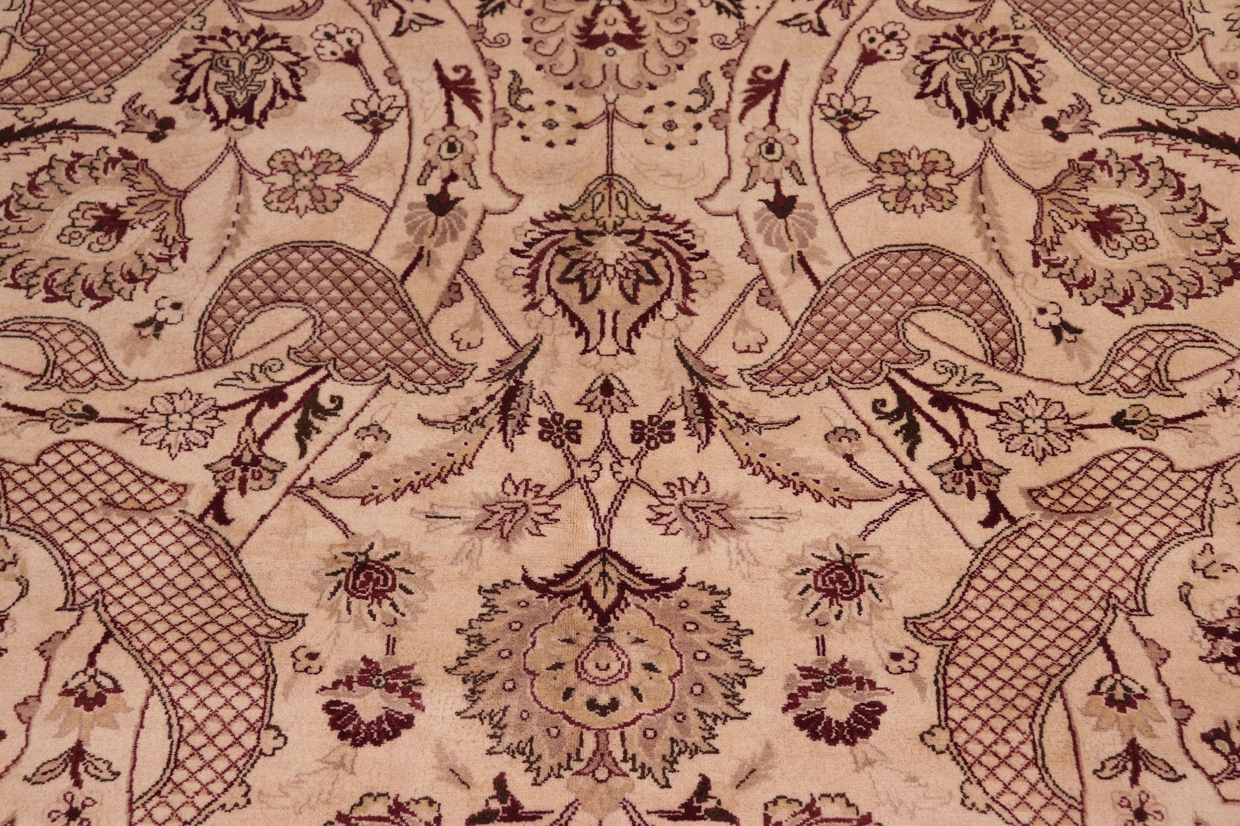 handmade Traditional Agra Beige Red Hand Knotted RECTANGLE 100% WOOL area rug 9x12