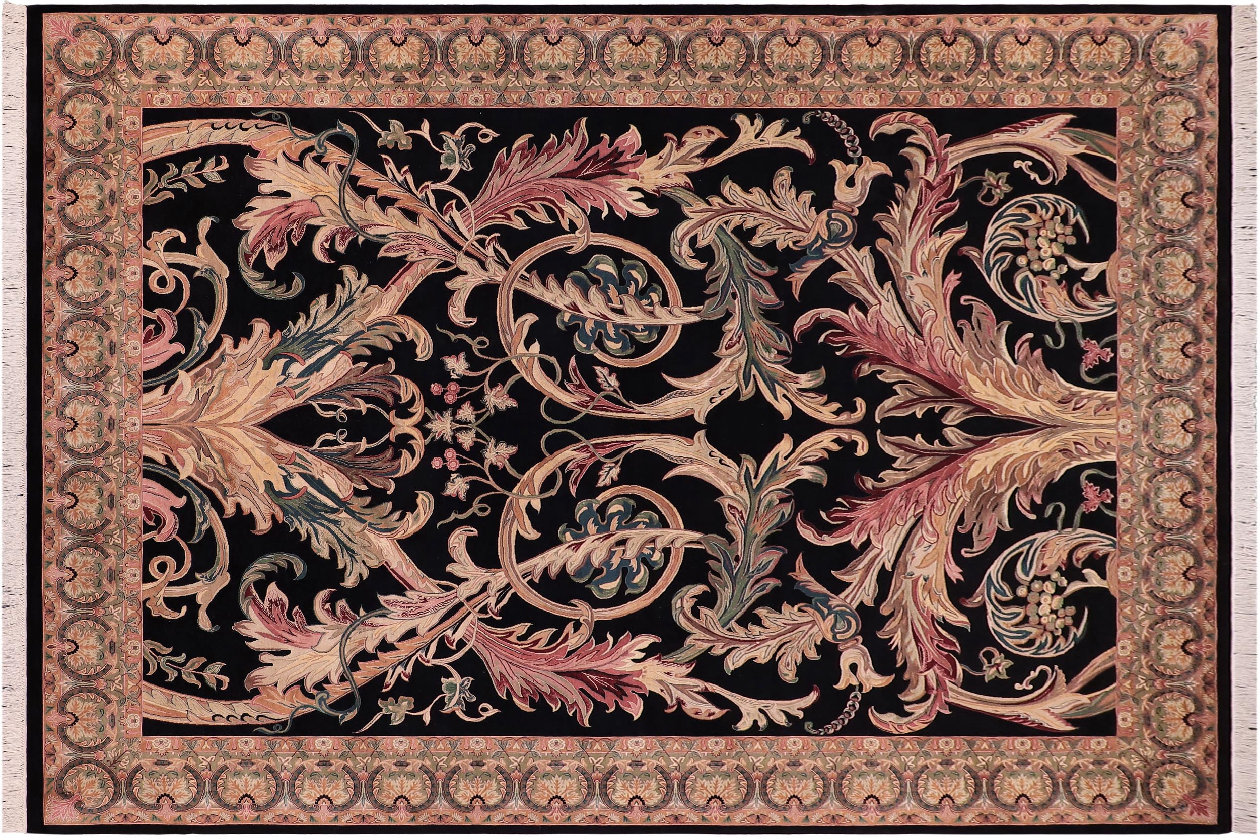 handmade Traditional Bhati Black Lt. Gray Hand Knotted RECTANGLE 100% WOOL area rug 9x12