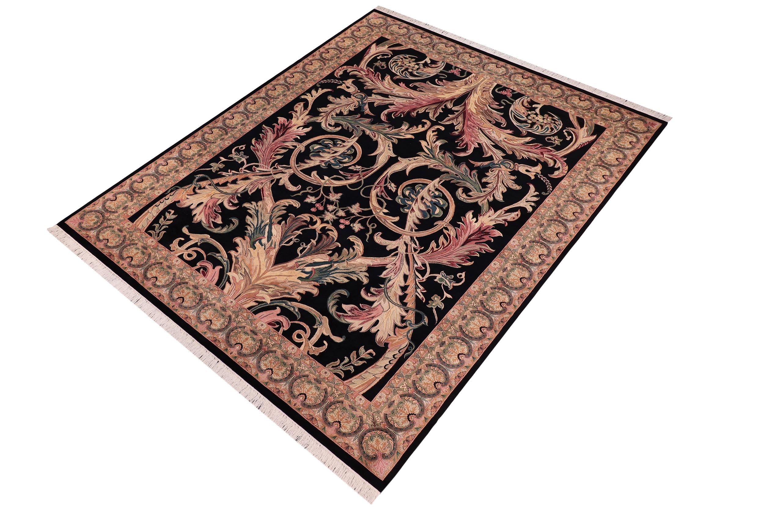 handmade Traditional Bhati Black Lt. Gray Hand Knotted RECTANGLE 100% WOOL area rug 9x12