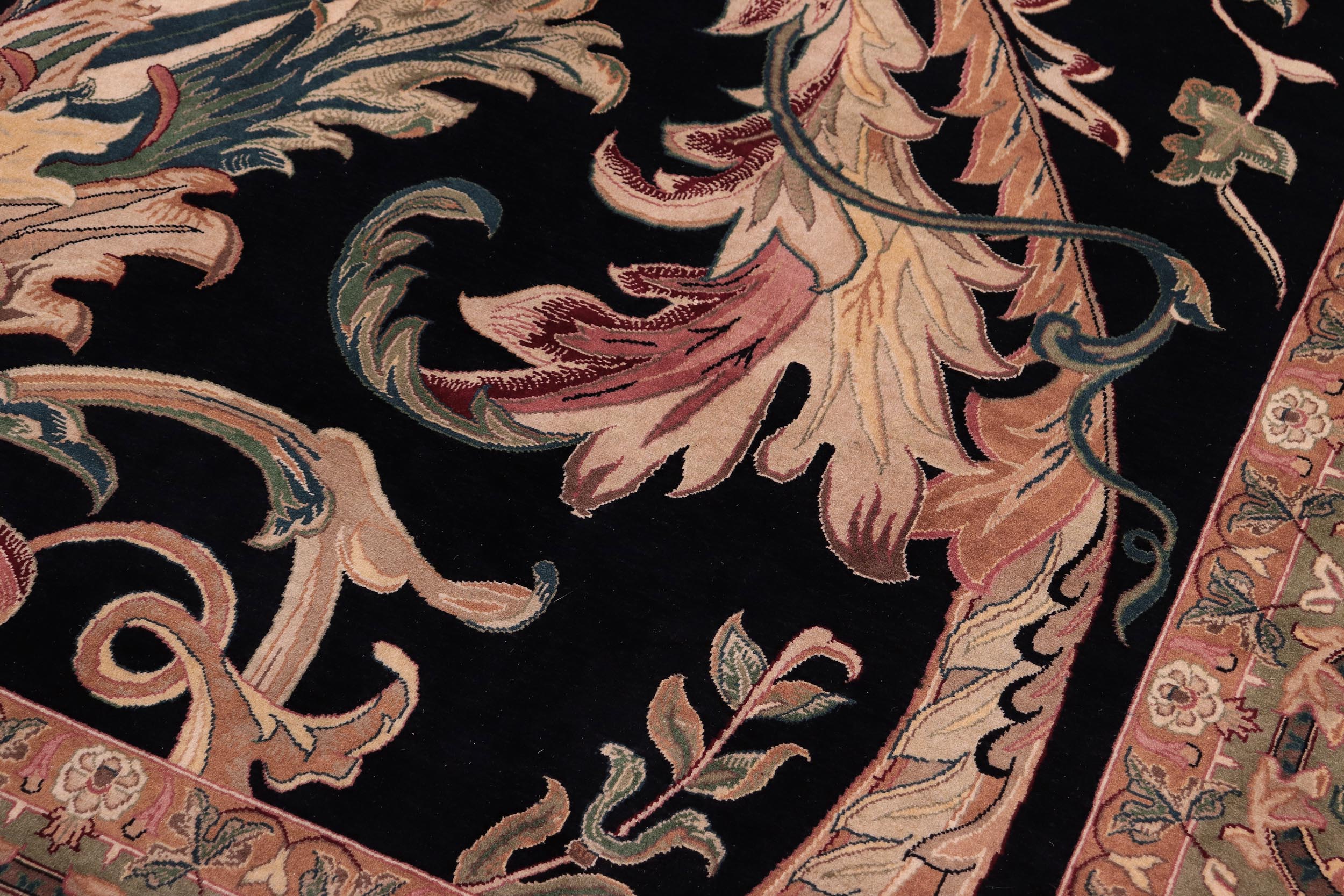 handmade Traditional Bhati Black Lt. Gray Hand Knotted RECTANGLE 100% WOOL area rug 9x12