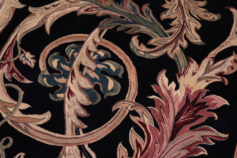 handmade Traditional Bhati Black Lt. Gray Hand Knotted RECTANGLE 100% WOOL area rug 9x12