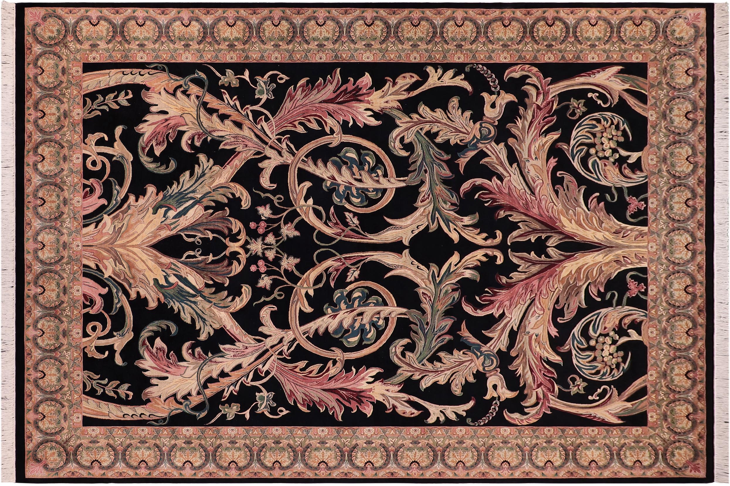 handmade Traditional Bhati Black Lt. Gray Hand Knotted RECTANGLE 100% WOOL area rug 9x12