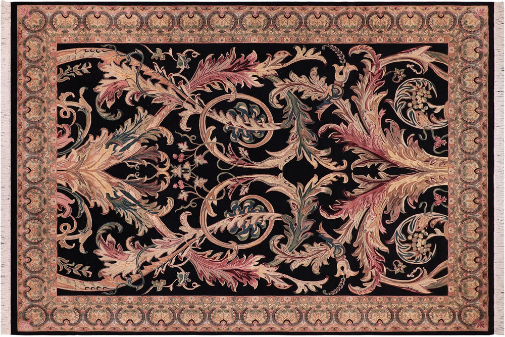 handmade Traditional Bhati Black Lt. Gray Hand Knotted RECTANGLE 100% WOOL area rug 9x12
