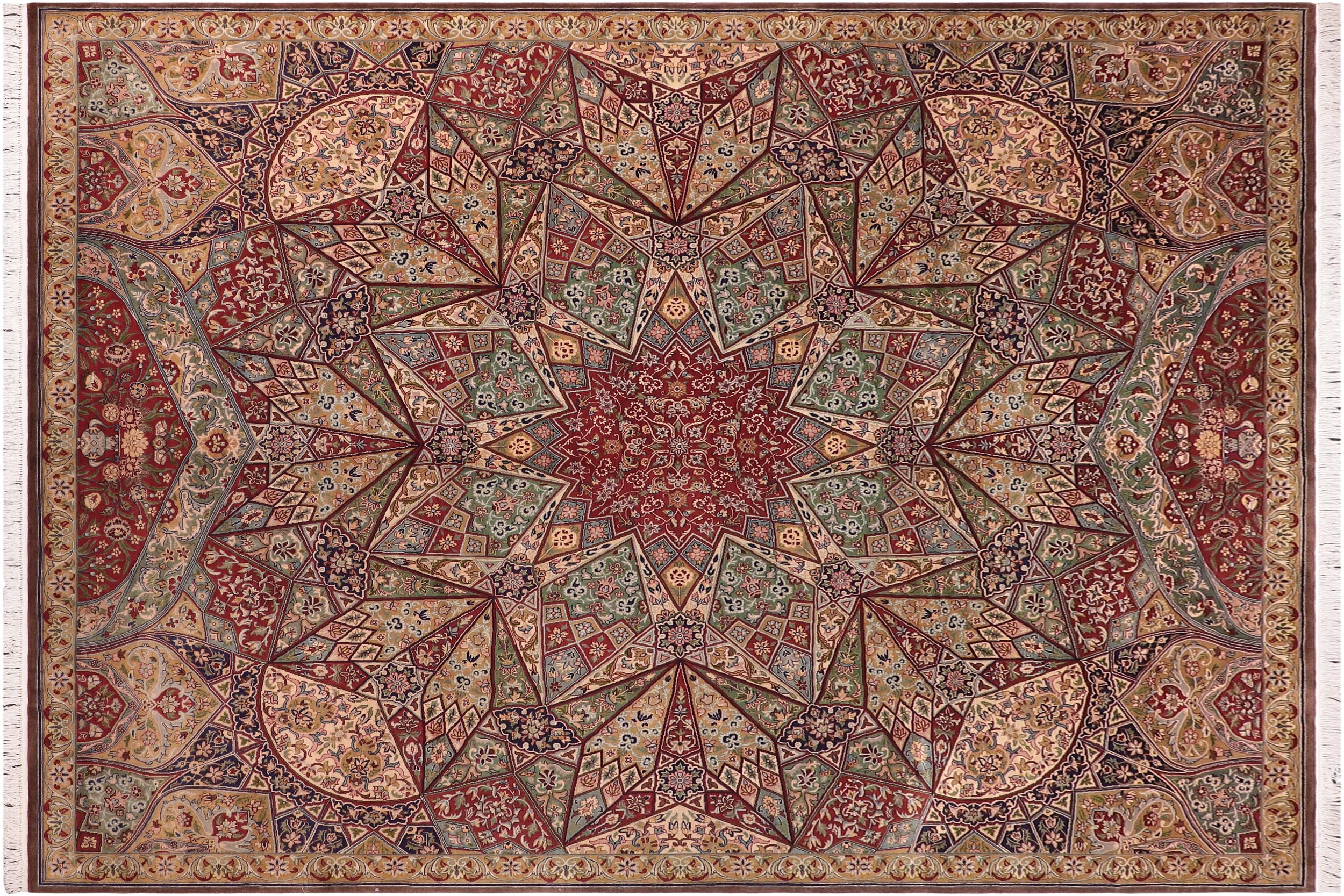 handmade Traditional Mugalart Brown Multi Hand Knotted RECTANGLE 100% WOOL area rug 9x12