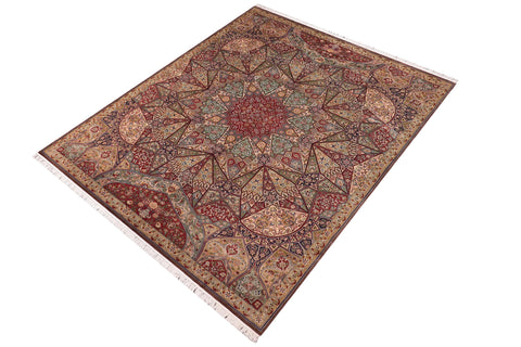 handmade Traditional Mugalart Brown Multi Hand Knotted RECTANGLE 100% WOOL area rug 9x12