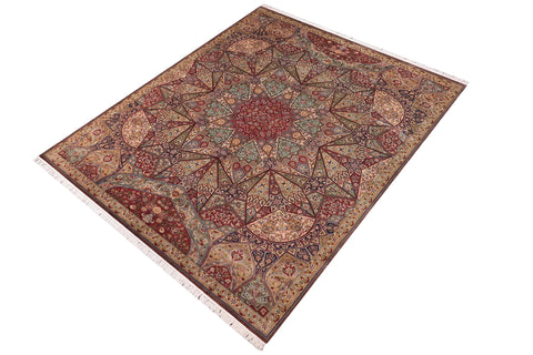 handmade Traditional Mugalart Brown Multi Hand Knotted RECTANGLE 100% WOOL area rug 9x12