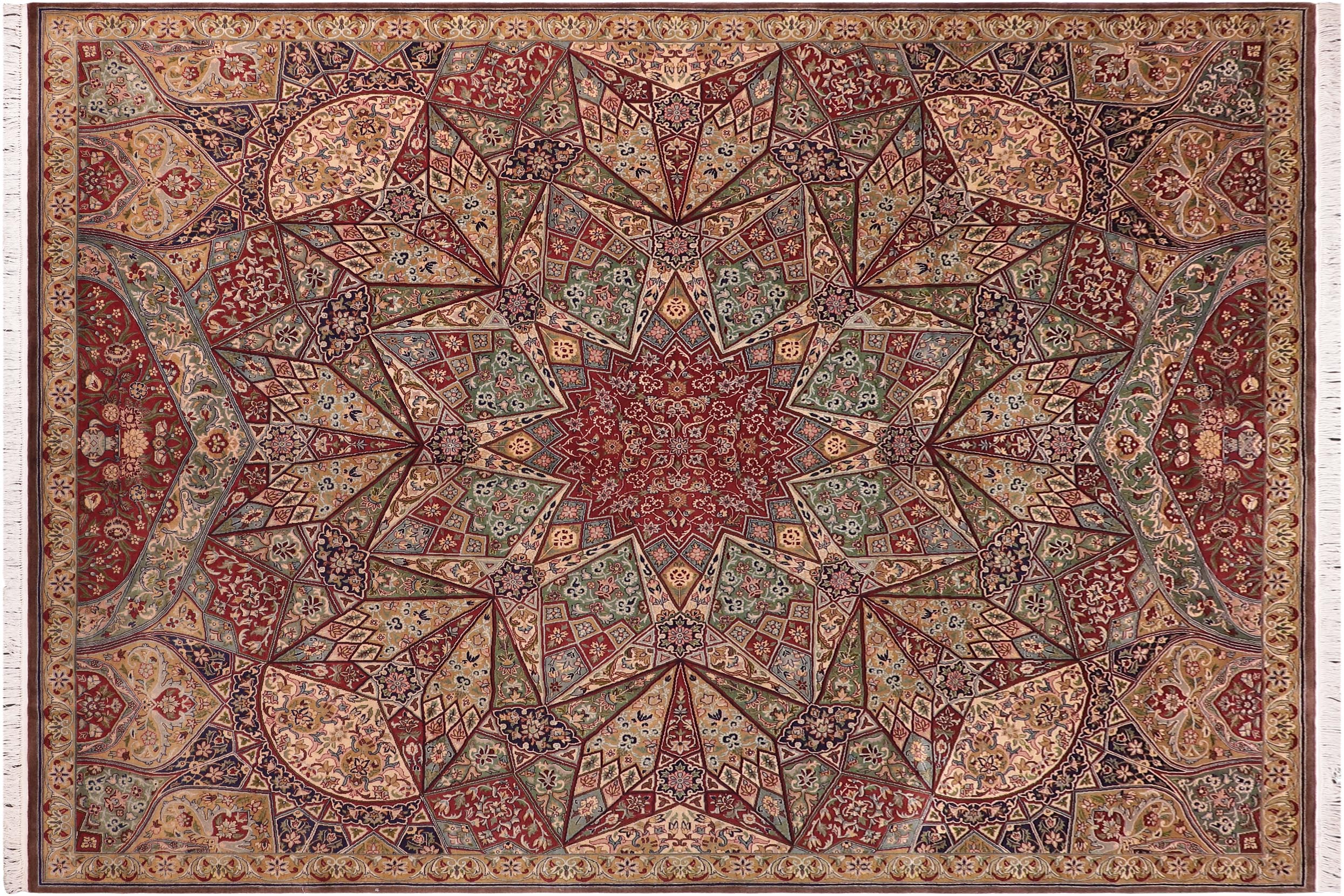 handmade Traditional Mugalart Brown Multi Hand Knotted RECTANGLE 100% WOOL area rug 9x12