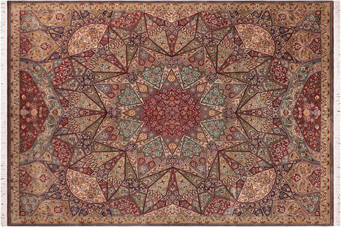 handmade Traditional Mugalart Brown Multi Hand Knotted RECTANGLE 100% WOOL area rug 9x12