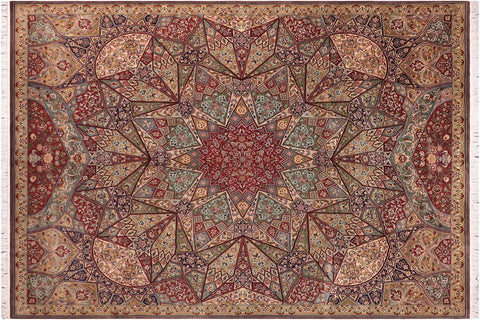 handmade Traditional Mugalart Brown Multi Hand Knotted RECTANGLE 100% WOOL area rug 9x12