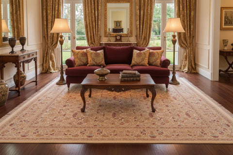 handmade Transitional Sayra Beige Red Hand Knotted RECTANGLE 100% WOOL area rug 8x10